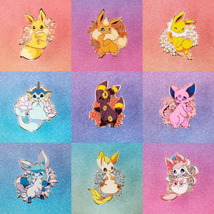 Poki-Monster: Full Set of 9 Flower Foxes Pins